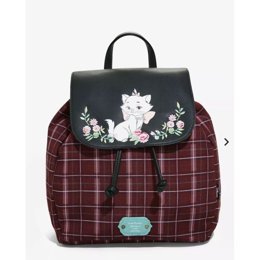 Loungefly Disney Aristocats Marie Floral Plaid Rucksack Purse BoxLunch Exclusive